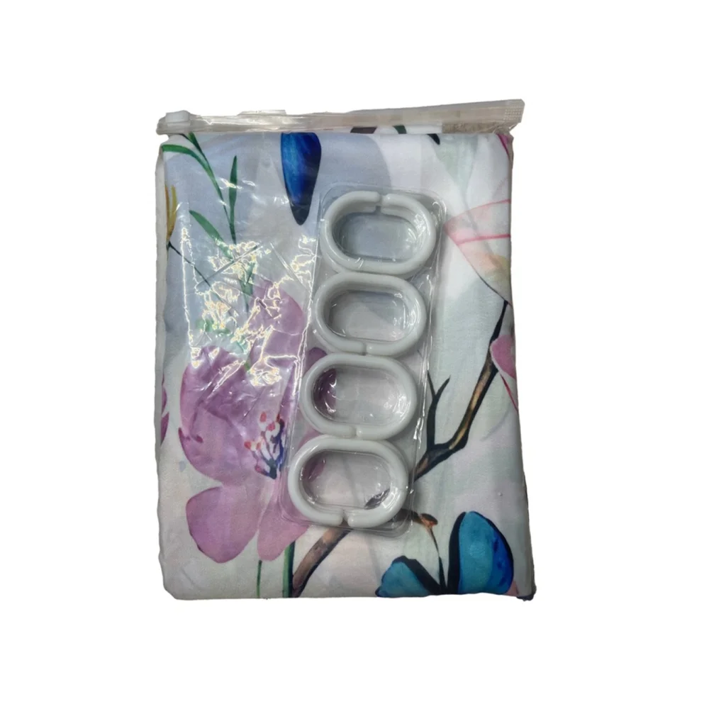 Gibelle Small Stall Shower Curtain 36 x 72 Hummingbird Floral Fabric W/Rings